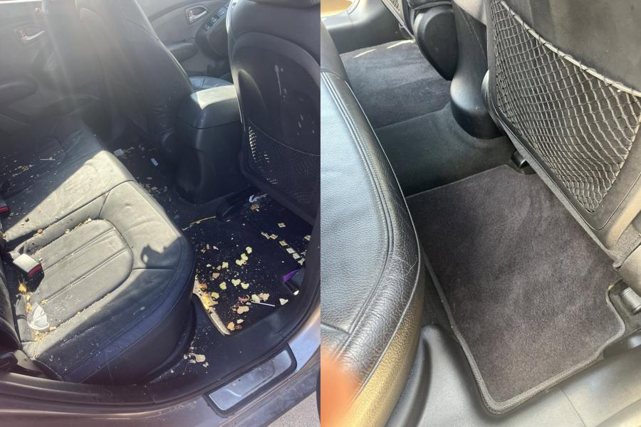 Full row seat and floor before and after mobile detailing